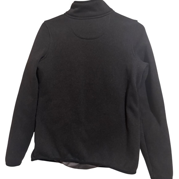 L.L. BEAN Women Small Black Fleece Pullover 1/4 Snap Logo Kangaroo Pocket - Picture 2 of 11